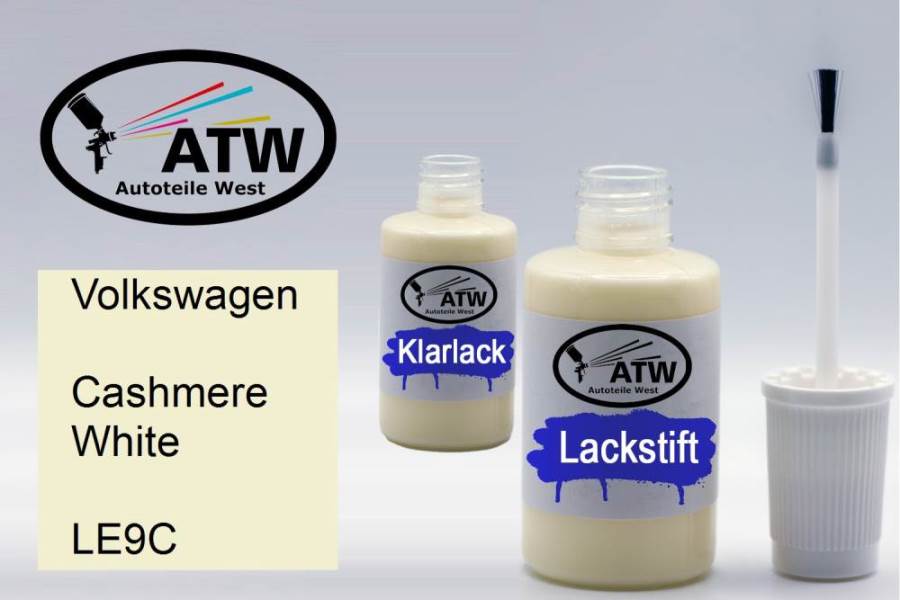 Volkswagen, Cashmere White, LE9C: 20ml Lackstift + 20ml Klarlack - Set, von ATW Autoteile West.